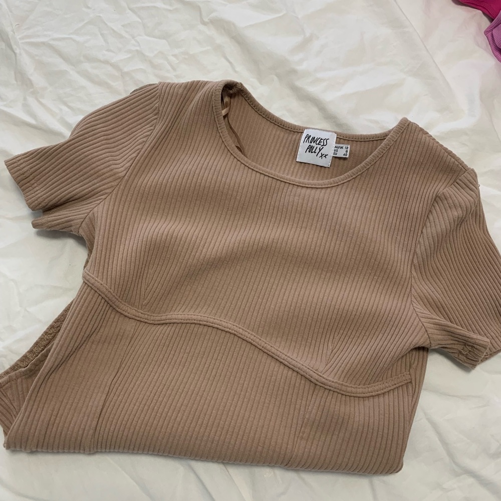 Princess Polly Women's Ribbed Beige Top